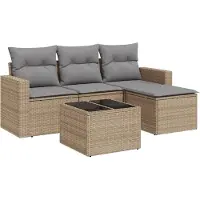 vidaXL 5-delige Loungeset met kussens poly rattan beige