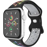 IMoshion siliconen sportband voor Apple Watch Series 1 - 11 / SE / Ultra (44/45/46/49 mm) - maat S/M - Zwart, regenboogkleuren