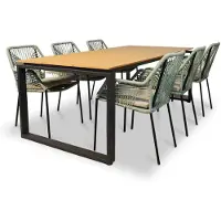 LUX outdoor living Helsinki Natural/Seville mint dining tuinset | 6 personen | polywood + touw | 210cm