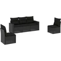 vidaXL 5-delige Loungeset met kussens poly rattan zwart