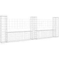 vidaXL Schanskorf U-vormig met 3 palen 260x20x100 cm ijzer