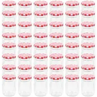 vidaXL Jampotten met wit met rode deksels 48 st 230 ml glas