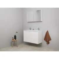Bewonen Luuk Badmeubel Met 2 Deuren - 100x46cm - Acryl Wastafel Wit - 2 Kraangaten - Hoogglans Wit - Spiegelkast - Bouwpakket - Badkamermeubels,