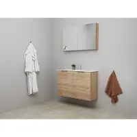 Bewonen Luuk Badmeubel Met 2 Deuren - 100x36cm - Keramiek Wastafel - 1 Kraangat - Eiken - Met Spiegelkast - Bouwpakket - Badkamermeubels, Badmeubel