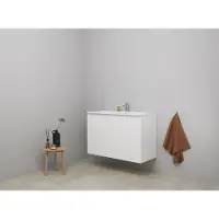 Bewonen Luuk Badmeubel Met 2 Deuren - 100x46cm - Acryl Wastafel Wit - 1 Kraangaten - Hoogglans Wit - Zonder Spiegel - Bouwpakket - Badkamermeubels,