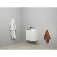 Bewonen Luuk Badmeubel Met 2 Deuren - 60x36cm - Keramiek Wastafel - 1 Kraangat - Hoogglans Wit - Zonder Spiegel - Badkamermeubels, Badmeubel Sets