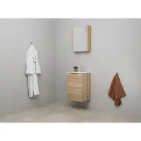 Bewonen Luuk Badmeubel Met 1 Deur - 45x36cm - Keramiek Wastafel - 1 Kraangat - Eiken - Met Spiegelkast - 8718835187392 - Wastafels, Fonteinen,