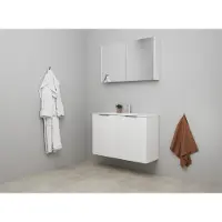 Bewonen Luuk Badmeubel Met 2 Deuren - 100x36cm - Keramiek Wastafel - 1 Kraangat - Hoogglans Wit - Met Spiegelkast - Bouwpakket - Badkamermeubels,