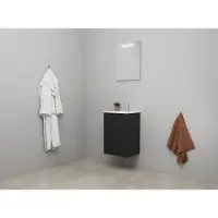 Bewonen Luuk Badmeubel Met 1 Deur - 45x36cm - Keramiek Wastafel - 1 Kraangat - Mat Zwart - Spiegel Met LED Verlichting - 8718835187330 - Wastafels,