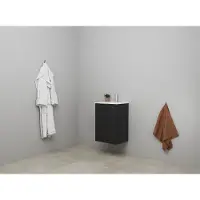 Bewonen Luuk Badmeubel Met 1 Deur - 45x36cm - Keramiek Wastafel - 1 Kraangat - Mat Zwart - Zonder Spiegel - 8718835187125 - Wastafels, Fonteinen,