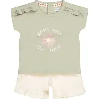 Dirkje T-shirt + korte broek lichtgroen/offhwite Shirt + broek Meisjes Katoen Ronde hals - maat 68