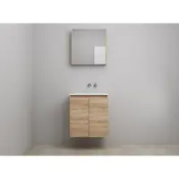 Bewonen Luuk Badmeubel Met 2 Deuren - 60x46cm - Acryl Wastafel Wit - 0 Kraangaten - Eiken - Spiegelkast - Bouwpakket - Badkamermeubels, Badmeubel Sets