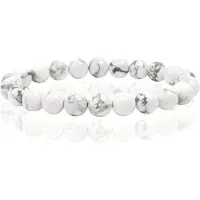 Memphis Natuursteen Armband met 8mm Kralen - White Howlite