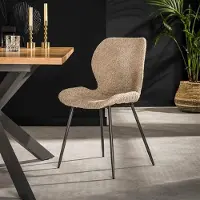 Dimehouse Set van 4 Eetkamerstoelen Bouclé Shawn - Zonder Armleuningen Beige