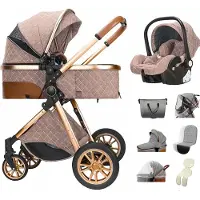 Stellar Luxe Multifunctionele 3-in-1 Combi Kinderwagen – Kwalitatieve Buggy - Kinderwagen 3 In 1 – Opklapbare Wandelwagen - Wandelwagen – Khaki – Incl. Autostoel