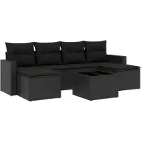 vidaXL 7-delige Loungeset met kussens poly rattan zwart