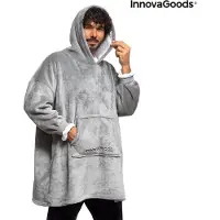 InnovaGoods Swug H - Fleece Deken met Mouwen - Hdeken - Unisex Alle Maten - Met Capuchon - Grijs