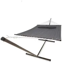 Vita5 Hangmat met Standaard 2 Persoons - Hangmatsets - Tuin Hangmat met Spreidstok en Frame - Donker Grijs - UV-bestendig - Draaggewicht Tot 200 kg