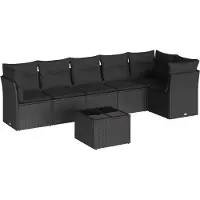vidaXL 7-delige Loungeset met kussens poly rattan zwart