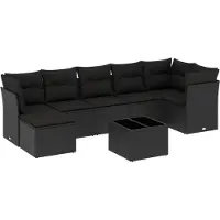 vidaXL 8-delige Loungeset met kussens poly rattan zwart