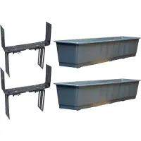 Geli Set van 2 kunststof plantenbak antraciet grijs rechthoekig 80 cm met 4 verstelbare balkon/muurbeugels