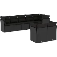 vidaXL 8-delige Loungeset met kussens poly rattan zwart