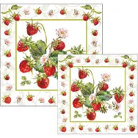 Ambiente servetten - aardbeien - 2 pakjes 33x33cm en 25x25cm - wit rood groen - voorjaar
