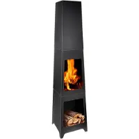 Bbq collection Tuinhaard - Terrashaard 36 x 36 x 150 cm - Buitenhaard voor Brandhout - Terraskachel met As-Opvangbak en Houtopslag - Houtkachel voor Tuin en Terras - Carbon Staal