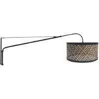 Steinhauer Zwarte wandlamp Elegant Classy 3699ZW met zwart naturel bamboe kap