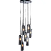 QAZQA Smart hanglamp zwart met smoke glas 7-lichts incl. 7 Wifi ST64 - Laura