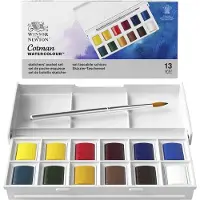 Winsor & Newton 0390640 Cotman Aquarelverf Set – Sketchers’ Pocket Set – 12 Kleuren Waterverf – Compact Aquarelset met Reis Penseel