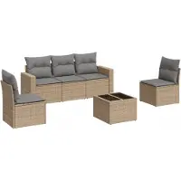 vidaXL 6-delige Loungeset met kussens poly rattan beige