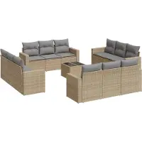 vidaXL 13-delige Loungeset met kussens poly rattan beige