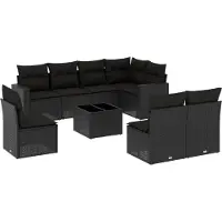 vidaXL 9-delige Loungeset met kussens poly rattan zwart