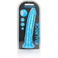 Shots toys REALROCK - 9 inch - dildo - zuignap - ribbels - glow in the dark - realistisch - blauw