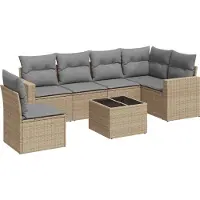 vidaXL 7-delige Loungeset met kussens poly rattan beige