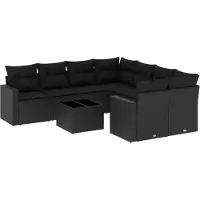 vidaXL 9-delige Loungeset met kussens poly rattan zwart