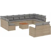 vidaXL 13-delige Loungeset met kussens poly rattan beige