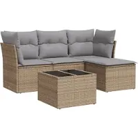 vidaXL 5-delige Loungeset met kussens poly rattan beige