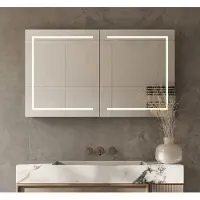 Schaere - Aluminium Badkamer Spiegelkast - Directe Verlichting Rondom - Spiegel Verwarming - Stopcontact - USB - Make-Up Spiegel - Sensor Schakelaar - 120×70 cm