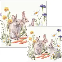 Ambiente servetten - Konijnen met wortels - 2 pakjes 33x33cm en 25x25cm - wit bruin oranje - Pasen