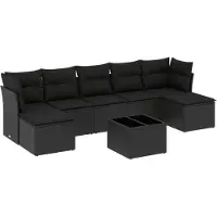 vidaXL 8-delige Loungeset met kussens poly rattan zwart