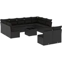 vidaXL 12-delige Loungeset met kussens poly rattan zwart