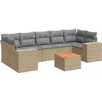 vidaXL 8-delige Loungeset met kussens poly rattan beige