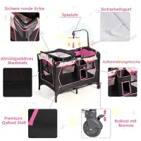 Coast 4-in-1 Babybed – Opvouwbaar Reisbed, Zijbed & Playpen – Zwart/Roze
