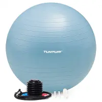 Tunturi Anti Burst Fitness bal met Pomp - Yoga bal 65 cm - Pilates bal - Zwangerschapsbal – 220 kg gebruikersgewicht - Incl Trainingsapp – Lichtblauw