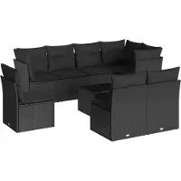 vidaXL 9-delige Loungeset met kussens poly rattan zwart