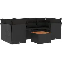 vidaXL 7-delige Loungeset met kussens poly rattan zwart