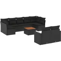 vidaXL 10-delige Loungeset met kussens poly rattan zwart