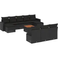 vidaXL 11-delige Loungeset met kussens poly rattan zwart